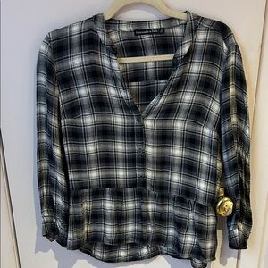 Abercrombie & Fitch Black and White Plaid Peplum Blouse